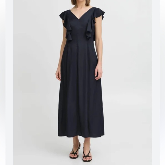 LTS Long Tall Sally Black Ruffle Sleeve V-Neck Sheath Dress Size 16T - Picture 1 of 10